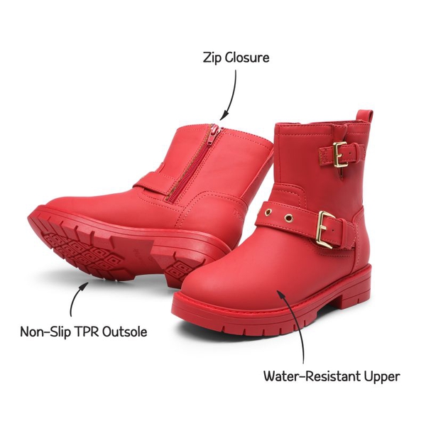 Girls Water-Resistant Zipper Ankle Boots - RED - 3